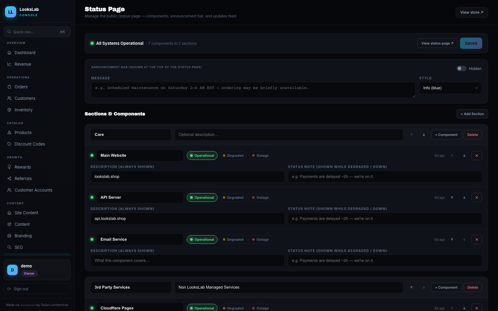 LooksLab public status page