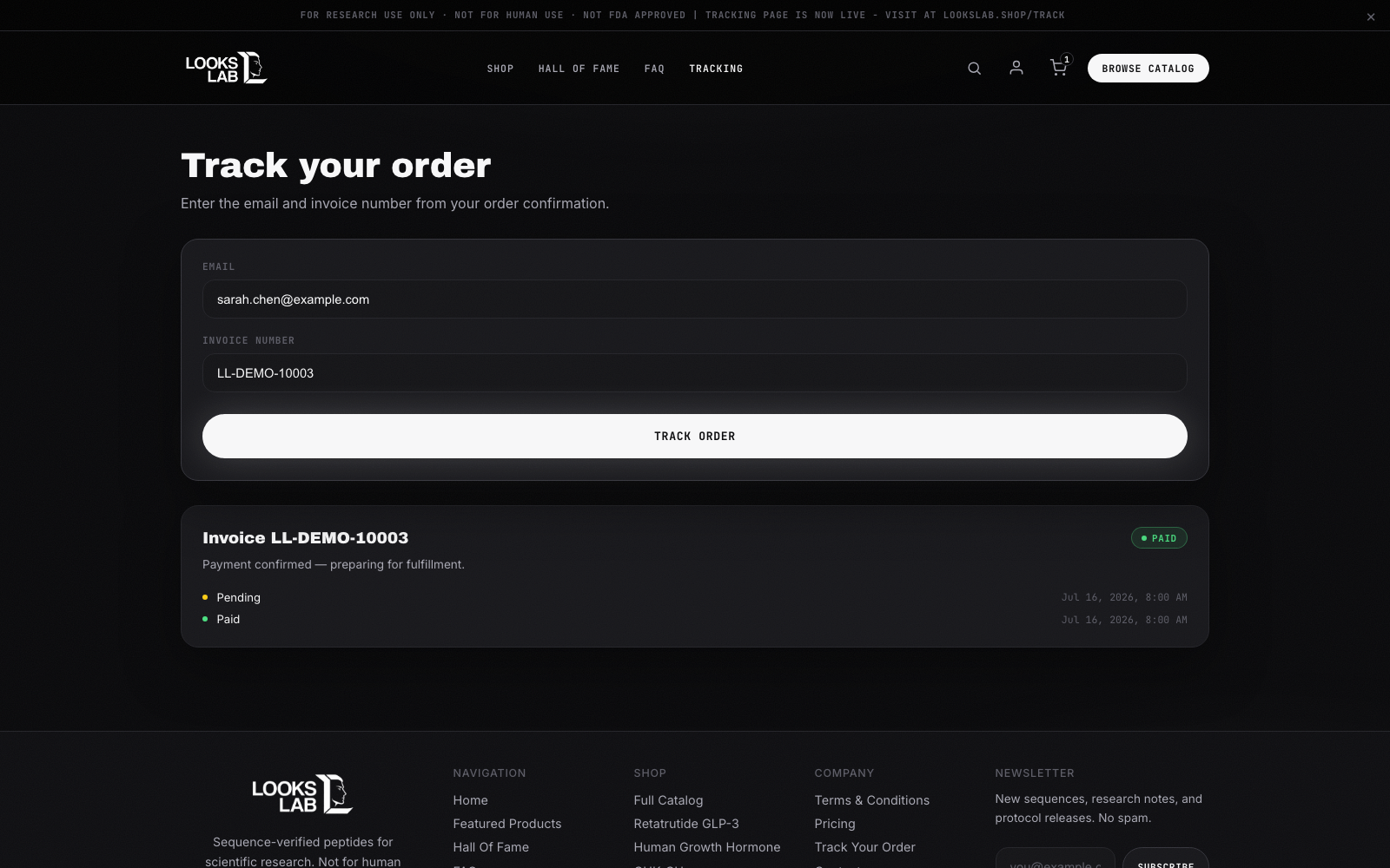 LooksLab public order tracking page